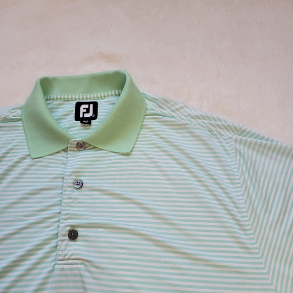Footjoy Polo Shirt Mens Medium Golf FJ Green White Striped Course Summer - Picture 2 of 4
